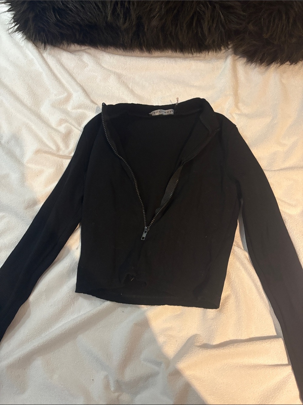 naked wardrobe Black Ribbed Long-Sleeve Zip Top